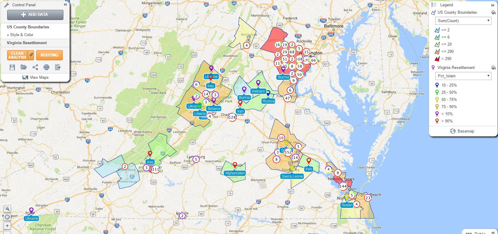 Refugee Resettlement Map of Virginia