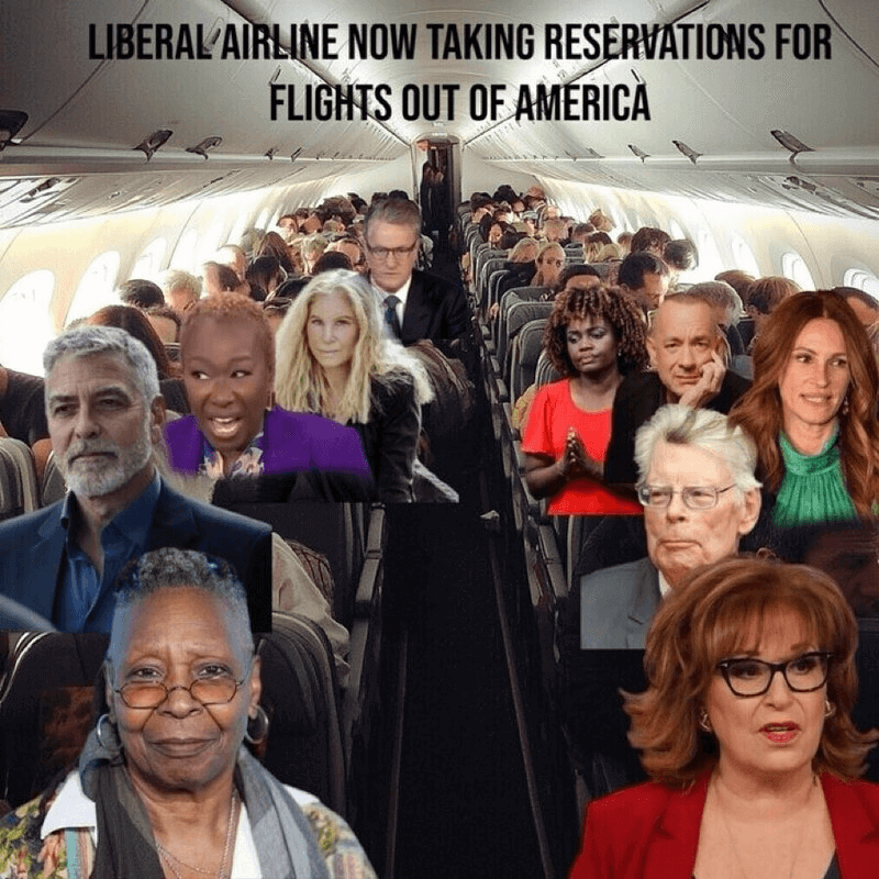 Liberal airline now taking reservations for flights out of America. One way tickets - take em all.