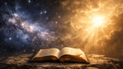 Why a scientist believes in a Creator — open Bible beneath the stars illustrating cause and effect pointing to Genesis 1:1