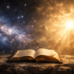 Open Bible resting on stone beneath a starfield and golden light — Why a Scientist Believes in a Creator series