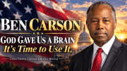 Ben Carson with the U.S. Capitol and American flag, featured for a United Patriots Uprising interview on faith, liberty, family, and discernment.